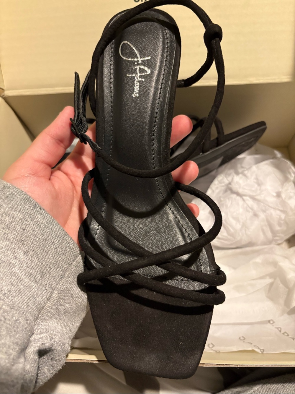 J. Adams Black Strappy Wrap Heel Sandals